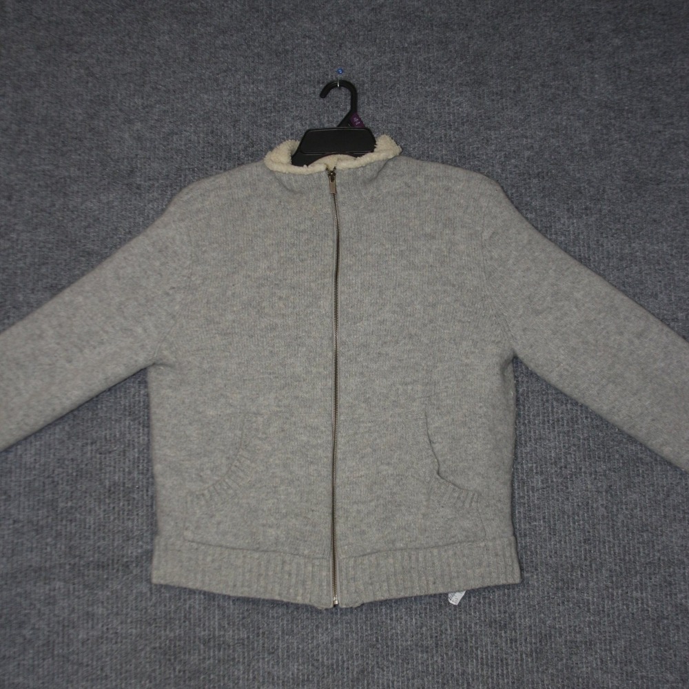 LL Bean Lambswool Fleece Lined Full Zip Sweater Mens M Gray 285317 Cardigan